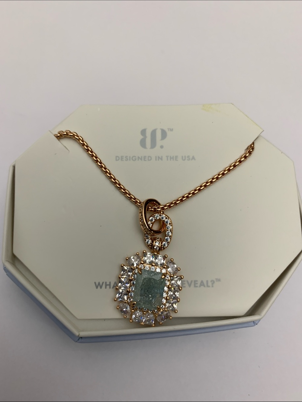 Lab Created Light Aqua Ice Crystal Rose Gold Plated Necklace NWT